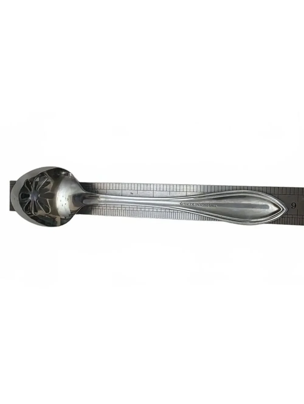 Towle Beaded Antique Stainless Slotted Serving Spoon Pierced Tablespoon